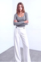 Women's Gray Melange Cotton Wide Crew Neck Long Sleeve Tunic Blouse Mila - 5
