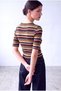 Women's Navy Blue Multi-Colored Striped Viscose Crew Neck 2/4 Sleeve Blouse Vera - 4