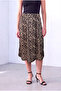 Women's Leopard Patterned Single Jersey Draped High Waist Relaxed Fit Elastic Waist Midi Skirt Cassidy - 2