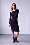 Women's Black Viscose Boat Neck Long Sleeve Backless Dress Maisy - 2