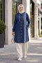 Women's Hooded Striped Detailed Buttoned Navy Blue Denim Jacket - 3