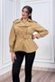 Women's Winter Camel Solene Verev Zippered Short Trench Coat 8647 - 4