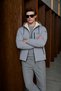 Men's Hooded Zippered Pocketed Long Sleeve Sport Gray Fur Raincoat - 5