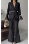 Women's Sleeves Lace Detailed Jacket Trousers Suit Black - 4