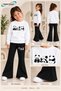 Winter, Spring, and Autumn Girls' Black Spanish Flared Bottoms and White Sweat Top - 2