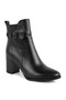 Women's Boots L068.227 Black Genuine Antique Leather Side Belted Metal Square Buckle Detailed Thick Block Heel