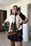 Pine Tree Patterned Half Zipper Sweatshirt Dark Green - 2