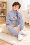 Boy's Plaid Detailed Sweatshirt and Pants 3 Thread 2-Piece Set - 4