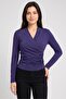 Women Surplice Neck Long Sleeve Solid Top, Blue