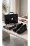Men's Black Diagonal Stitched Rubber -Flat Lace-Up Casual Daily Shoes -Black and Cream Sole Comfort Model