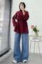 Side Slit Detail Waist-Tied Basic Blouse - Burgundy - 3