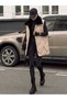 Women's Beige Black Plush Jacket with Collar, Medium Length Vest - 4