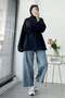 Side Slit Detail Waist-Tied Basic Blouse - Navy Blue - 7