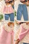 3-Piece Girls' Set with Fur Vest and Floral Print Shirt - Pink - 3