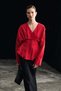 Bidens V-Neck Waist Pleated Detailed Buttoned Red Shirt - 4