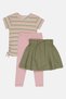 Kids Girl 3 Pcs Stripe Top And Skirt With Leggings Set, Multicolor - 4