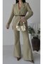 Women's Sleeves Lace Detailed Jacket Trousers Suit Khaki - 5