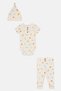 Toddlers Girl 3pcs Graphic Print Bodysuit, Pants And Hat Set, Cream - 2