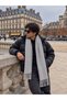 Men's Scarf Kaşkol Solid Color Soft Textured Oversized Winter Woven Scarf with Tassels - 4