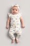 Toddlers Girl 3 Pcs Floral Print Bodysuit And Leggings Set With Headband, White