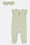 Toddlers Girl 2 Pcs Allover Print Romper With Headband, Green - 2