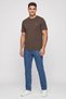 Men Crew Neck Short Sleeve Embroidered Logo T-Shirt, Dark Brown - 2