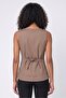 Women Crew Neck Solid Sleeveless Vest Coat, Taupe - 4