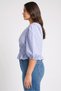 Women v-Neck Puffed Sleeve Stripe Blouse, Sky Blue - 3