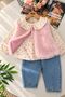 3-Piece Girls' Set with Fur Vest and Floral Print Shirt - Pink - 2