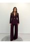 Valeria Women's Waist-Fitted Single-Button Blazer Jacket Wide-Leg Pants Plum Double Suit - 4