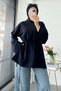 Side Slit Detail Waist-Tied Basic Blouse - Navy Blue - 5