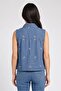 Women Spread Collar Sleeveless Denim Tank Top, Blue - 4