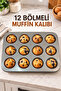 Muffina 12 Compartment Muffin and Cupcake Cake Mold 35 × 26 × 3 cm - 5