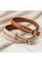 2 Pieces Genuine Leather Women's Belts with Key Buckle - 5