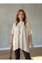 Women's crew neck short batwing sleeve side slit oversized flowy mercerized blouse