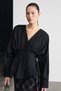 Bidens V-Neck Black Shirt with Pleated Detail at the Waist and Buttons - 2