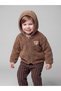 Brown Hooded Embroidered Plush Baby Boy Cardigan