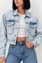 Women's Casual Ice Blue Denim Jacket with Chest Pockets - 6