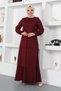 Sewing Detailed Dress Claret Red