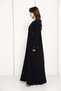 Black Open-Front Luxury Abaya with Tonal Lace Flower Embellishments - 2
