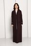 Dark Chocolate Blazer-Style Abaya I Open Front Abaya with Lapel Collar, Pockets & Piping Cuffs