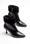 Women's Black Winter Patent Leather Fur Zippered Pointed Toe Thin Heeled Boots Atel