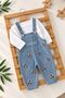 Dog Detailing Knitted Baby Boy Salopet Set - Blue - 3