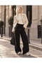 Black Color Oversize Palazzo Trousers with White Stripes - 3