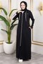 Bird's Eye Stripe Detail Sports Poncho Black - 3