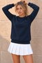 Women's Crew Neck Seasonal Navy Blue Sweatshirt - 2