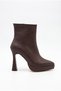 Women's Platform Heeled Pointed Toe Front Stitched Zippered Brown Boots (12 cm Heel) - 4