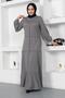 Sewing Detailed Dress Gray - 4