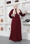 Sewing Detailed Dress Claret Red - 5
