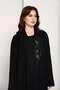 Black Open Abaya with Asymmetrical Floral Bead & Ribbon Embellishment - 3